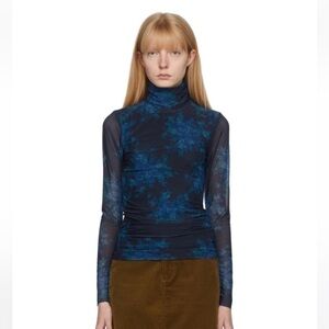 GANNI Floral Mesh Turtleneck Top